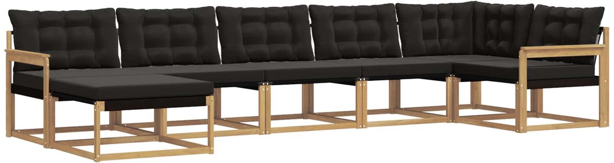 vidaXL Buiten - bank - set - 7 - st - 7-zits - Wit - en - zwart - Massief - Acacia - Hout Wit en zwart