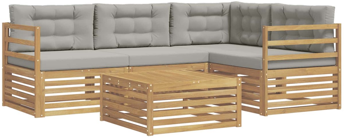 vidaXL Buiten - bank - set - 5 - st - 4-zits - Wit - en - Lichtgrijs - Polyester Wit en Lichtgrijs