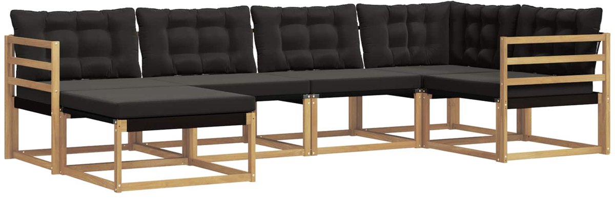 vidaXL Buiten - bank - set - 6 - st - Wit - en - zwart - Massief - Acacia - Hout Wit en zwart
