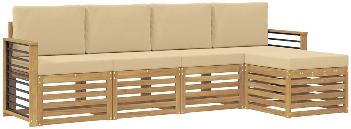 vidaXL Buiten - bank - set - 5 - st - 5-zits - Wit - en - Beige - Polyester Wit en Beige