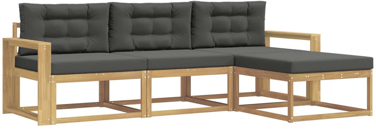 vidaXL Buiten - bank - set - 4 - st - Wit - en - antracietkleurig - Polyester Wit en antracietkleurig
