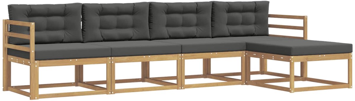 vidaXL Buiten - bank - set - 5 - st - 5-zits - Wit - en - antracietkleurig - Polyester Wit en antracietkleurig