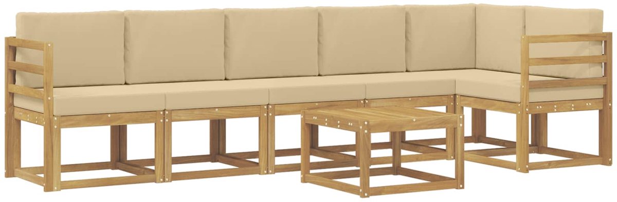 vidaXL Buiten - bank - set - 7 - st - 6-zits - Wit - en - Beige - Polyester Wit en Beige