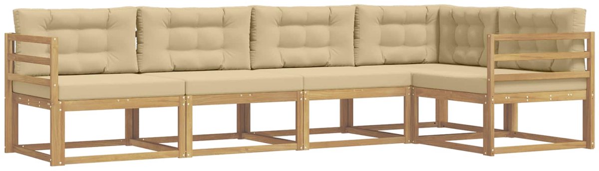 vidaXL Buiten - bank - set - 5 - st - 5-zits - Wit - en - Beige - Massief - Acacia - Hout Wit en Beige