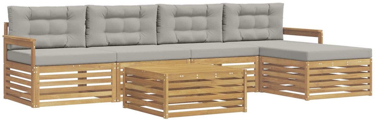 vidaXL Buiten - bank - set - 6 - st - 5-zits - Wit - en - Lichtgrijs - Polyester Wit en Lichtgrijs