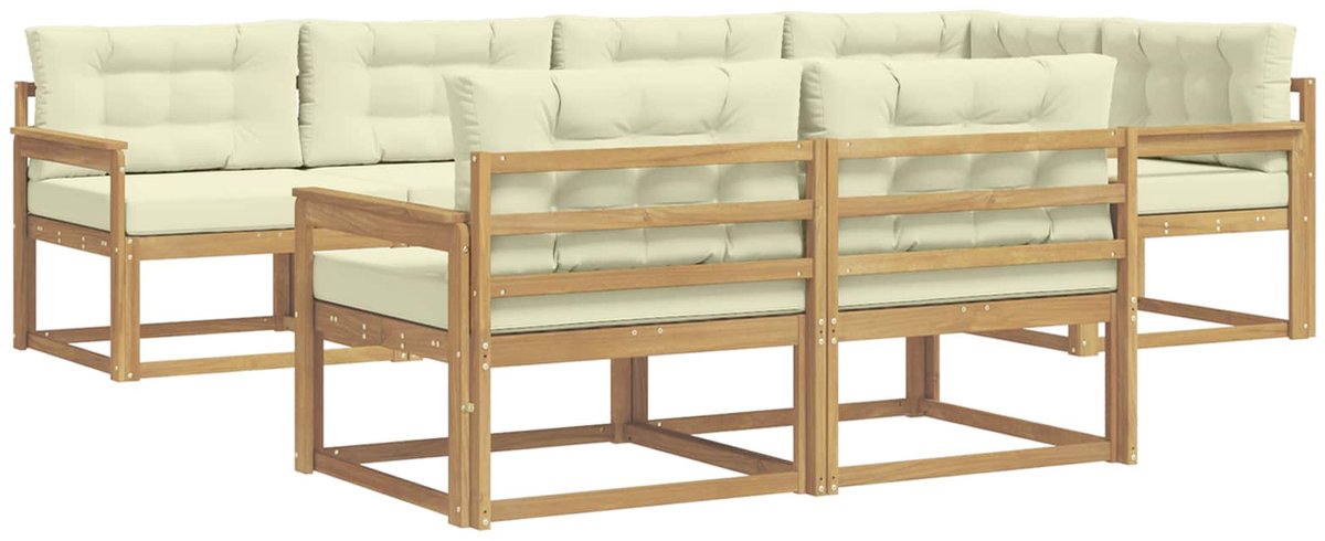 vidaXL Buiten - bank - set - 6 - st - 7-zits - Wit - en - crèmekleurig - Polyester Wit en crèmekleurig