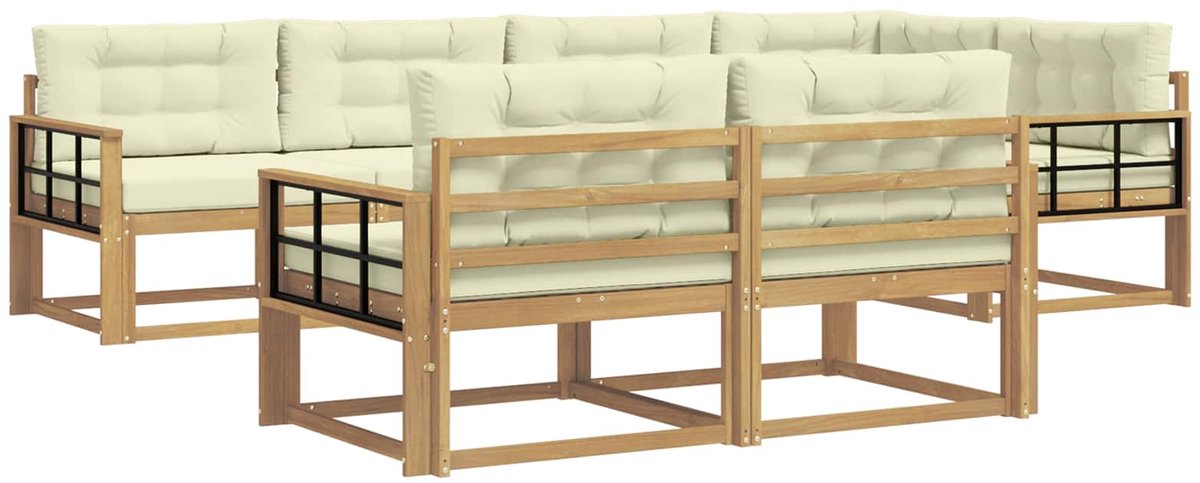 vidaXL Buiten - bank - set - 6 - st - 7-zits - Wit - en - crèmekleurig - Polyester Wit en crèmekleurig