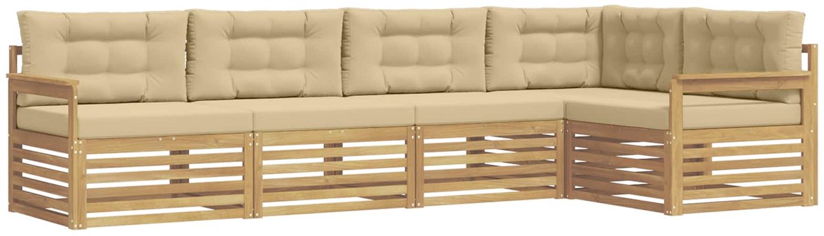vidaXL Buiten - bank - set - 5 - st - 5-zits - Wit - en - Beige - Polyester Wit en Beige