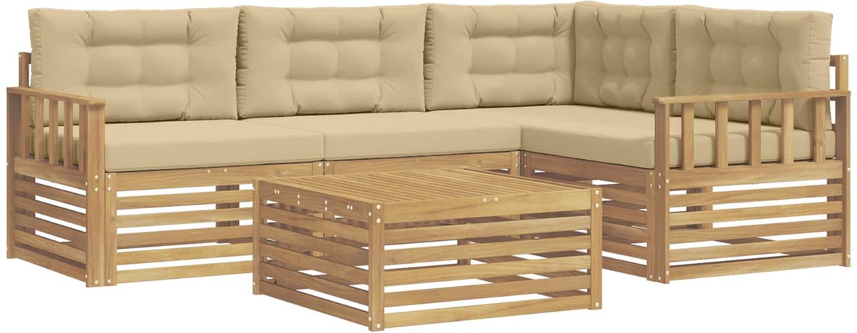vidaXL Buiten - bank - set - 5 - st - 4-zits - Wit - en - Beige - Polyester Wit en Beige