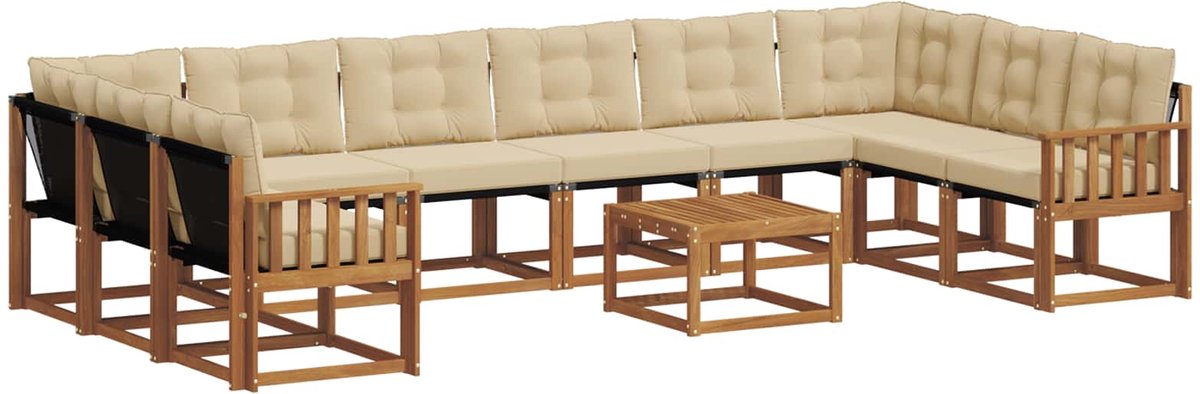 vidaXL Buiten - bank - set - 11 - st - Natuurlijk - en - Beige Natuurlijk en Beige