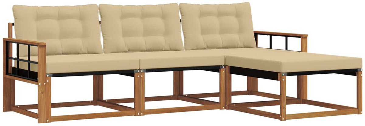 vidaXL Buiten - bank - set - 4 - st - Natuurlijk - en - Beige Natuurlijk en Beige