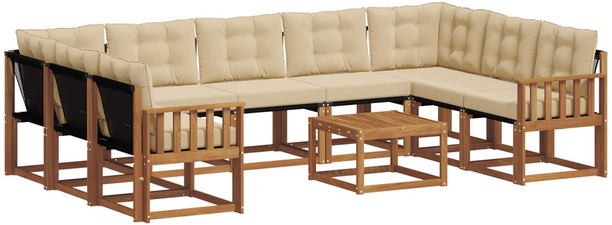 vidaXL Buiten - bank - set - 10 - st - 9-zits - Natuurlijk - en - Beige Natuurlijk en Beige