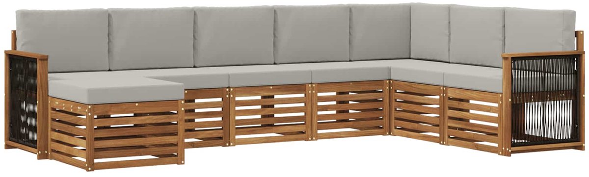 vidaXL Buiten - bank - set - 8 - st - 8-zits - Naturel - en - lichtgrijs Naturel en lichtgrijs