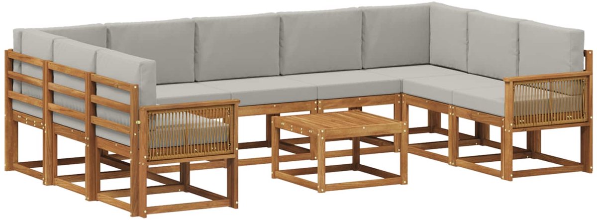 vidaXL Buiten - bank - set - 10 - st - 9-zits - Naturel - en - lichtgrijs Naturel en lichtgrijs