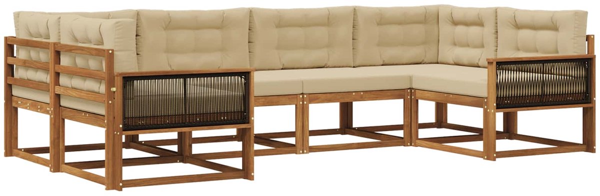 vidaXL Buiten - bank - set - 6 - st - 6-zits - Natuurlijk - en - Beige Natuurlijk en Beige