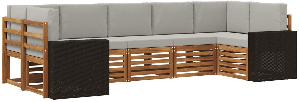 vidaXL Buiten - bank - set - 7 - st - 7-zits - Naturel - en - lichtgrijs Naturel en lichtgrijs