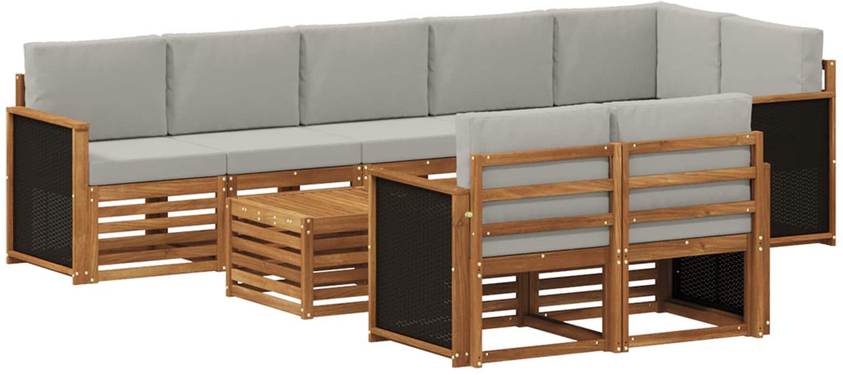 vidaXL Buiten - bank - set - 8 - st - Naturel - en - lichtgrijs - 59 - x - 59 - x - 37 - cm Naturel en lichtgrijs