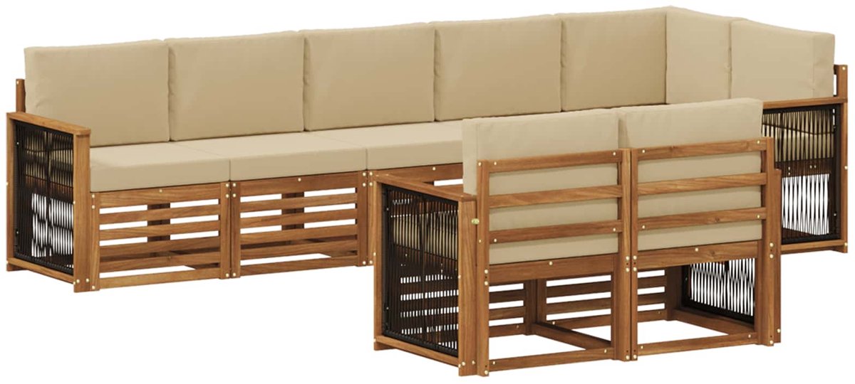 vidaXL Buiten - bank - set - 7 - st - 8-zits - Natuurlijk - en - Beige Natuurlijk en Beige