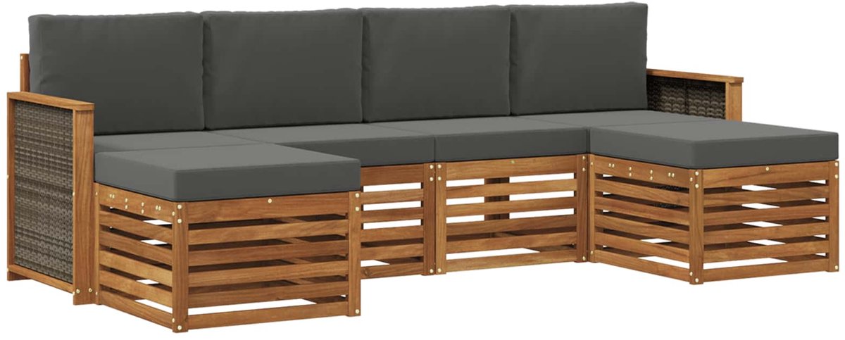 vidaXL Buiten - bank - set - 5 - st - 6-zits - Natural - and - Anthracite Natuurlijk en Antraciet