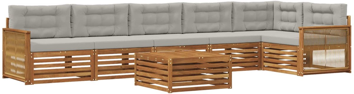 vidaXL Buiten - bank - set - 7 - st - 6-zits - Naturel - en - lichtgrijs Naturel en lichtgrijs