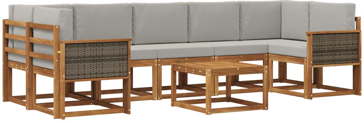 vidaXL Buiten - bank - set - 6 - st - 7-zits - Naturel - en - lichtgrijs Naturel en lichtgrijs