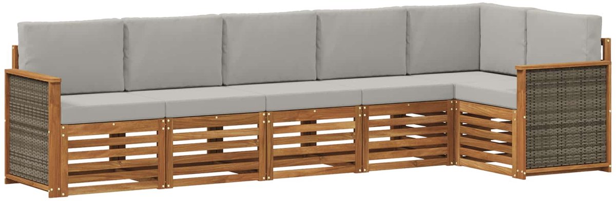 vidaXL Buiten - bank - set - 6 - st - 6-zits - Naturel - en - lichtgrijs Naturel en lichtgrijs