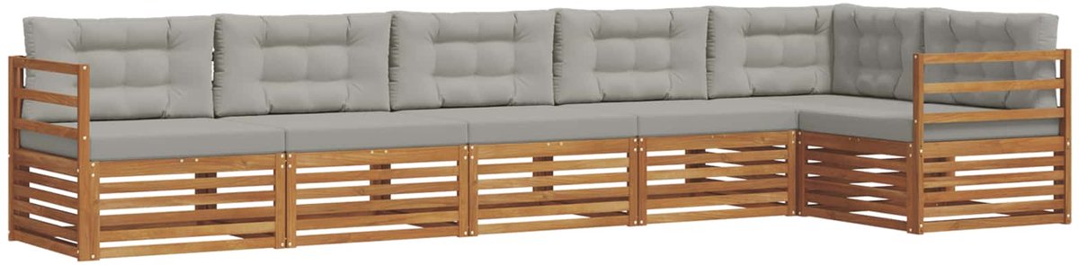 vidaXL Buiten - bank - set - 6 - st - 6-zits - Naturel - en - lichtgrijs Naturel en lichtgrijs