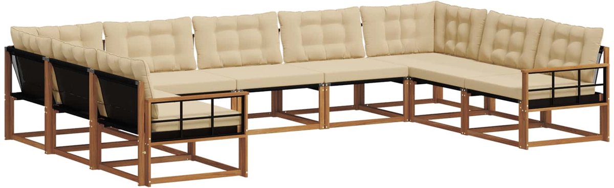 vidaXL Buiten - bank - set - 9 - st - 9-zits - Natuurlijk - en - Beige Natuurlijk en Beige
