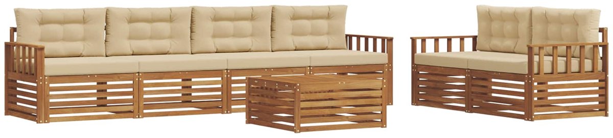 vidaXL Buiten - bank - set - 7 - st - 6-zits - Natuurlijk - en - Beige Natuurlijk en Beige