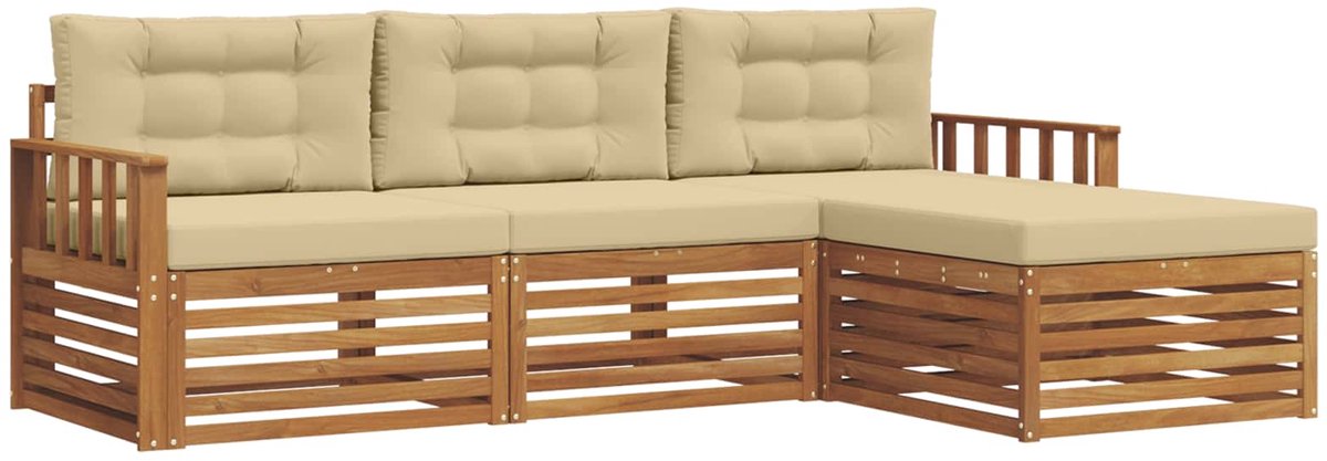 vidaXL Buiten - bank - set - 4 - st - 3-zits - Natuurlijk - en - Beige Natuurlijk en Beige