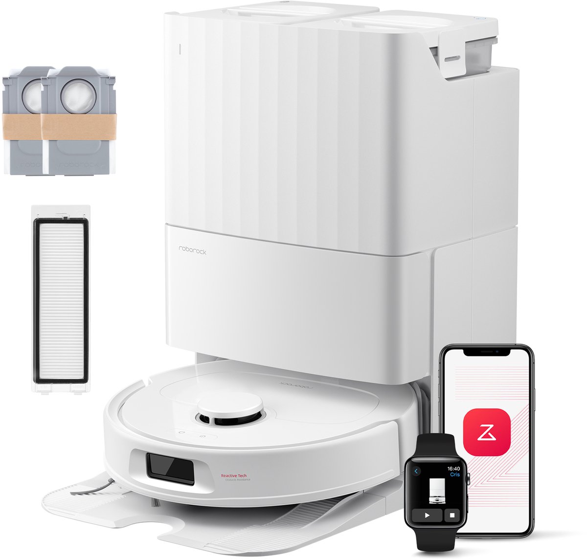 Roborock QV 35S Set-Robotstofzuiger–10000 Pa zuigkracht–Dubbele anti-klitborstels–Slimme obstakelvermijding–Dubbele opklapbare–Draaiende dweilen–Automatisch dweilen–Zelfdrogend–twee stofzuigerzakken en één filter-Wit–Qrevo plus Upgrade — afbeelding 1