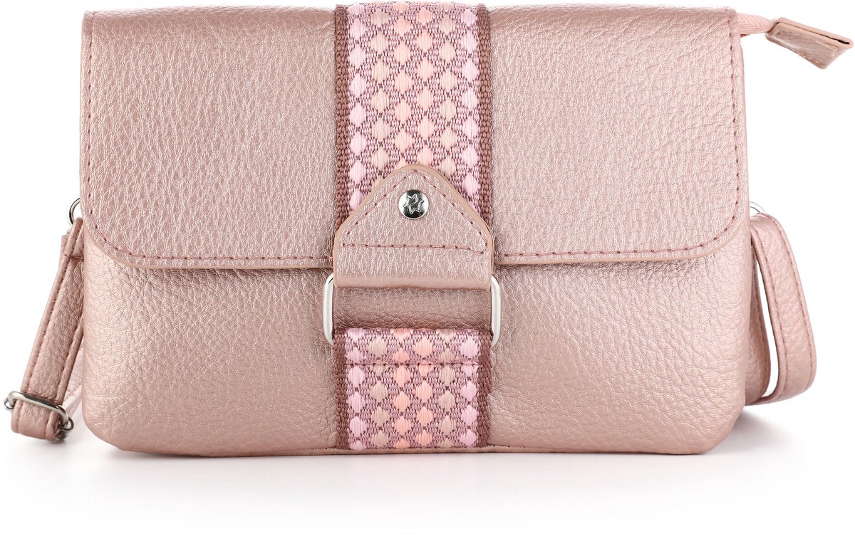 She life style - Champagne roze schoudertasje gemaakt van imitatieleer met een kenmerkende geweven band