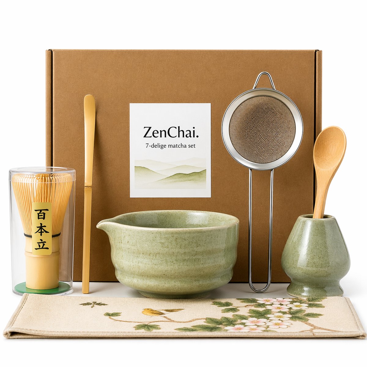 ZenChai Matcha Set 7-Delig – Complete Luxe Matcha Starterkit met Kom, Klopper, Zeef & Houder