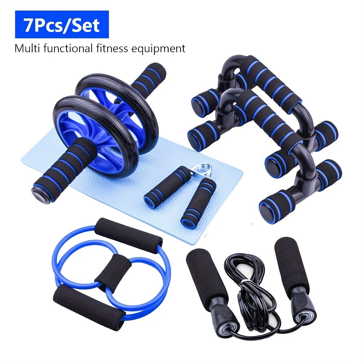 7 delige buikspier workout set met ab wheel push up bars springtouw en fitness accessoires