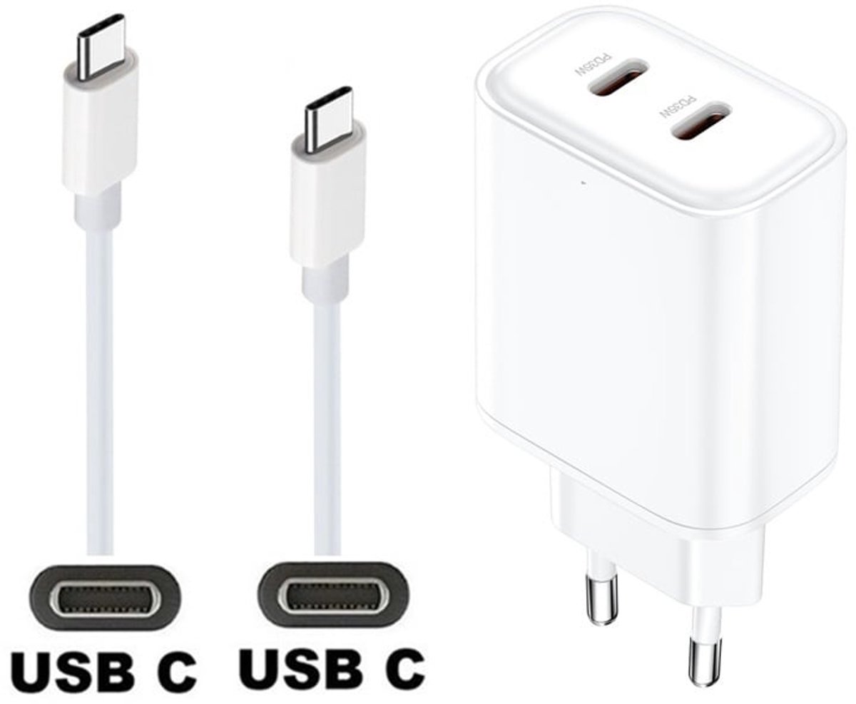OneOne 35W snellader met 2 poorten USB C - USB C + 1,5m sterke USB C naar C kabel. Witte PD lader. Oplader adapter past op Kobo Rakuten eReader Elipsa, Elipsa 2E, Sage, Libra 2, Libra Colour, Clara 2E, Clara Colour, Clara BW - Kindle Amazon Scribe
