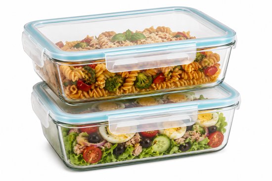 Grands récipients de conservation en verre Lot de 2 - Boîtes de préparation de repas 2.26L - Boîtes de congélation en verre avec couvercle - Boîte à lunch en verre