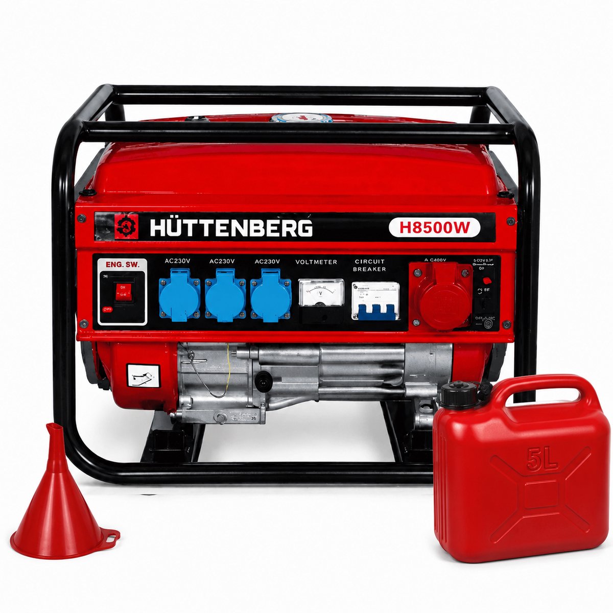 Huttenberg H8500W stille generator 2.5 kW - noodstroom aggregaat benzine - mobiele stroomgenerator 2500 watt - compact & geluidsarm - camping, caravan & thuis - 230V / 380V