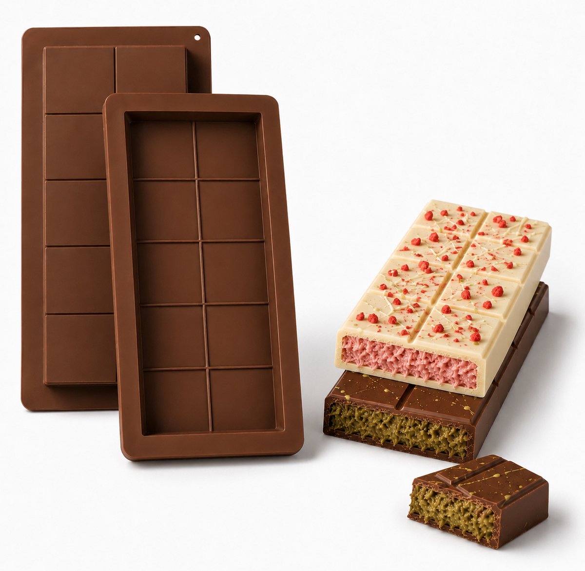 Bol.com Siliconen chocolade bakvorm - Diepe chocolade mal - 10 blokken - Gevulde chocoladerepen - Eiwitrepen - Dubai reep aanbieding