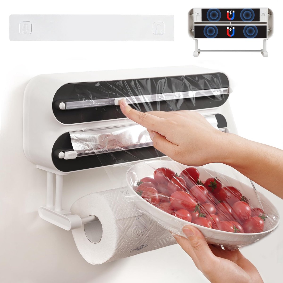 aladdien - Keukenrolhouder - Wandmontage - 3-in-1 foliedispenser - Zwart - Aluminium en folie - Perfect voor keuken - Praktisch en stijlvol