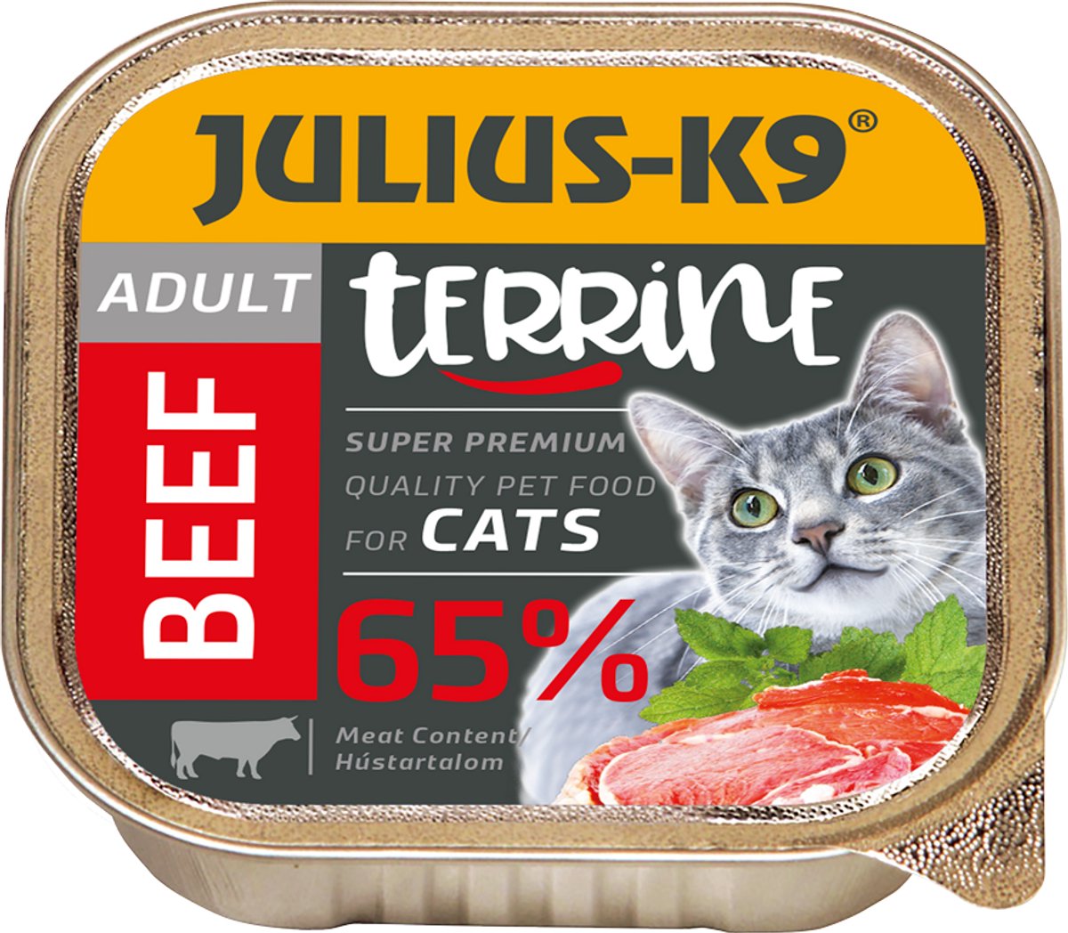 Julius K9 Julius-K9 - Natvoer voor volwassen katten – Smeuïge kattenpaté met rund – 5 x 100g