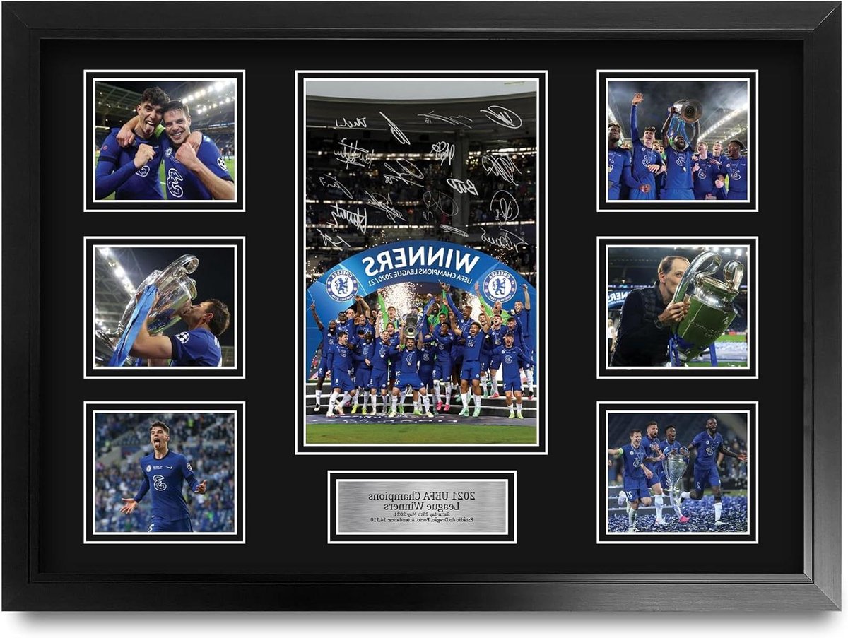 Voetbal Memorabilia Display - Gesigneerde Foto - Cadeau voor Fans - Gedrukte Replica Handtekening - A2 47x64cm - Zwart