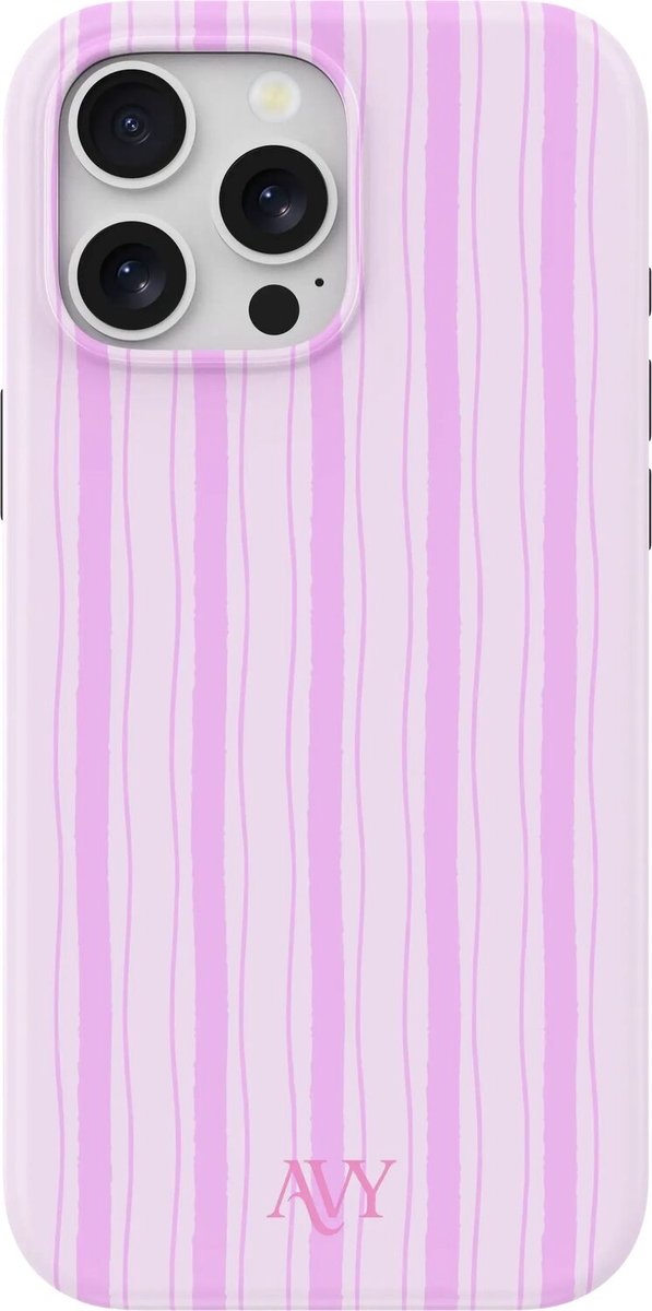 AVY Hoesje geschikt voor Apple iPhone 14 Pro | Pink Horizon | Strepen | Roze | Hard Shell Back Cover | Compatibel met MagSafe & Qi2