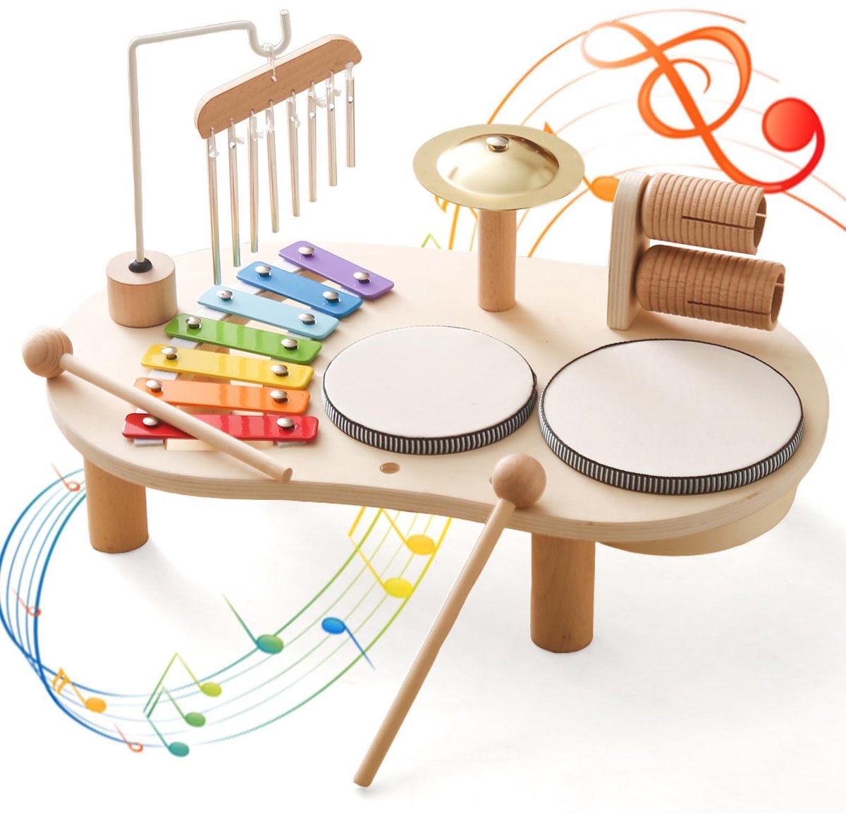 Houten Drumset Voor Kinderen, 7-In-1 Muziek Kinderspeelgoed, Montessori Educational Toys Drumset, Children'S Drumset