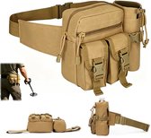 Heuptas - Heuptas outdoor - Tactische heuptas - Wandel heuptas - Heuptas met flessenhouder - Khaki heuptasje - Waterafstotend - met verstelbare riem - Meerdere Vakken voor Kamperen en Wandelen - 19x15cm