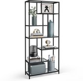 VASAGLE - Boekenkast - Met 6 Niveaus - Planken van Gehard Glas - Voor Woonkamer Kantoor Keuken