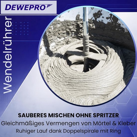 Wentelmixer Dubbele Spiraal - Mortelmixer Roerstaaf - Pasteuze Materialen Mengen - Verzinkt Staal Robuust - 70 x 500 mm - Zilverkleurig van Wentelmixer — afbeelding 4