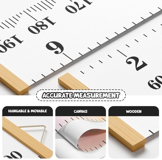 NTHProducts - Kind Hoogtemeter - Canvas Muurdecoratie - Groeimeting voor Kinderen - Zwart-Wit - Kinderkamer Decoratie - Meetlat voor Groeischema — afbeelding 5