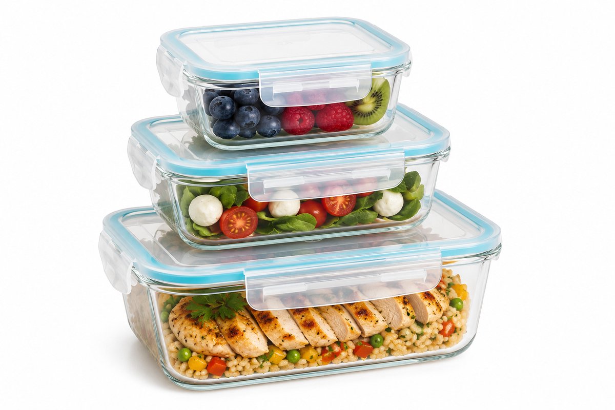 Glazen Vershoudbakjes Set van 3 - Meal Prep Bakjes Glas - Diepvriesbakjes met Deksel - 330ml, 800ml en 1730ml