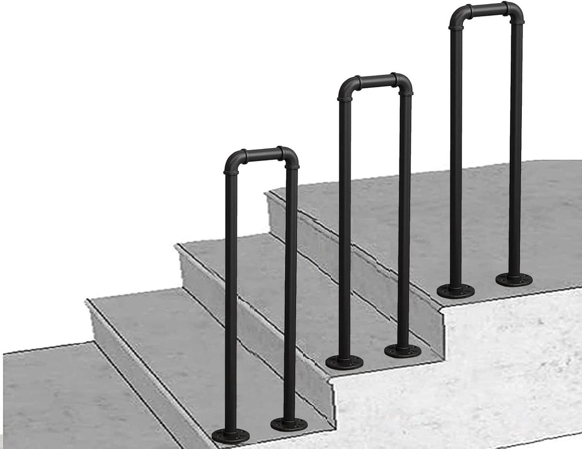 Buiten trapleuning - Steun voor trap - Veilig lopen - U-vormige overgang - 90 cm - Mat zwart