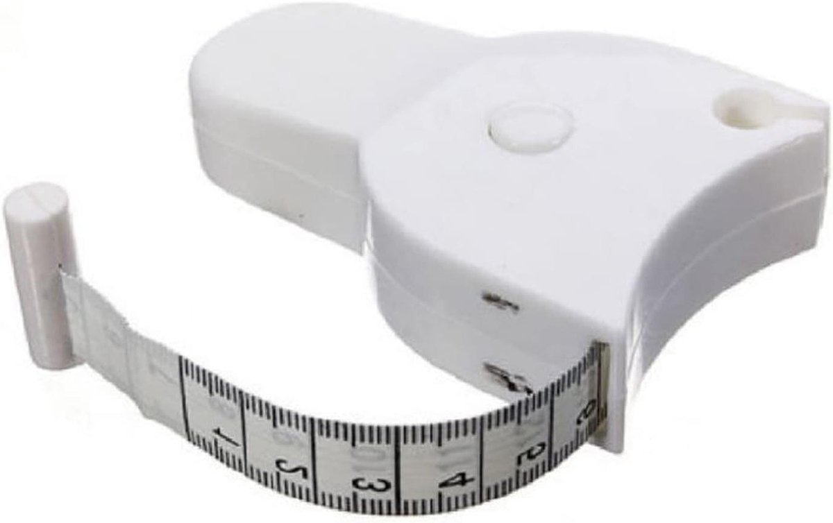 Intrekbaar Meetlint - Lijmband Lichaamsmaat - Lichaam Meten - Met Handvat Knop - 15 cm - Wit